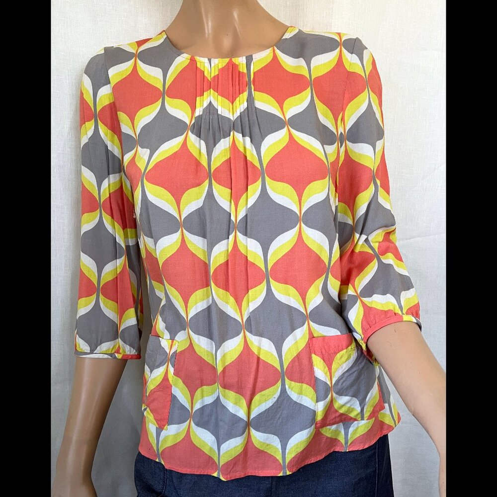Boden blouse top tunic MCM style geometric print pockets 8